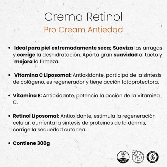 Crema Facial Retinol Antiage Pro Cream Piel Seca 300g Idraet