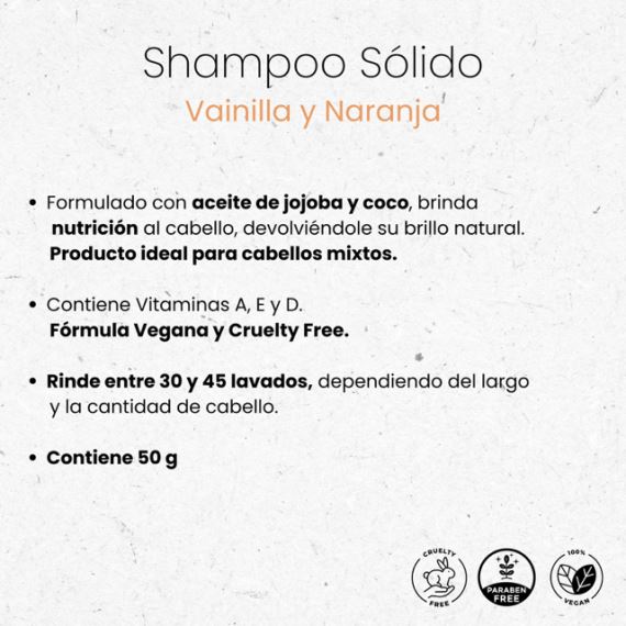 Shampoo Solido Pelo Mixto Vainilla Y Naranja 50g Nyubu