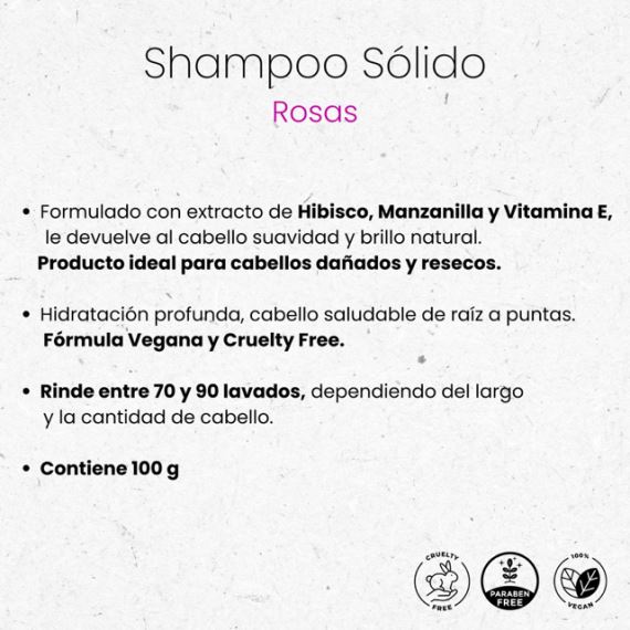 Shampoo Solido Pelo Seco Reparador Rosas 100g Nyubu