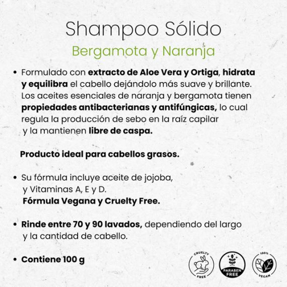 Shampoo Solido Pelo Graso Bergamota y Naranja 100g Nyubu