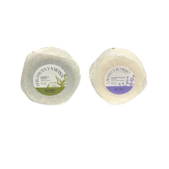 Combo Shampoo + Acondicionador Solido Pelo Graso 100g Nyubu
