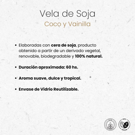 Vela de Soja Aromatica Natural Coco y Vainilla Nyubu