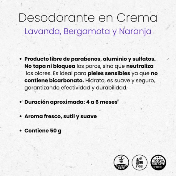 Desodorante en Crema Natural Lavanda Bergamota y Naranja 50g Nyubu