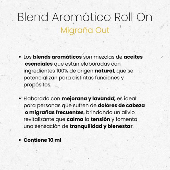 Aceite Esencial Blend Aromatico Natural Roll On Migraña Out 10ml Nyubu