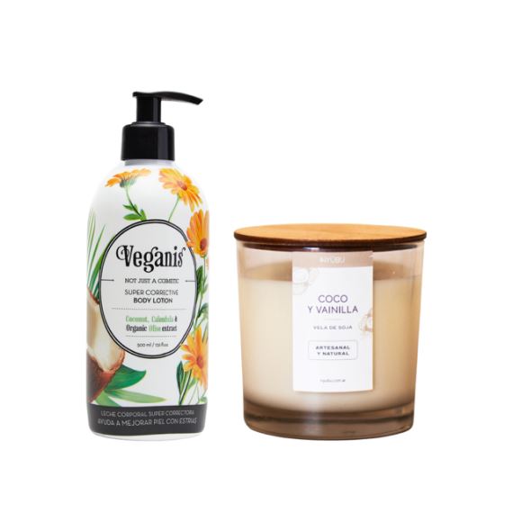 Combo Crema Corporal + Vela Aromática Coco y Vainilla Veganis