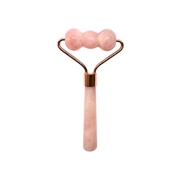 Masajeador Rodillo Roller Facial Triple Esfera Cuarzo Rosa