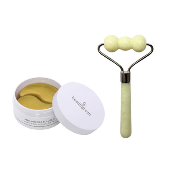 Combo Parches Contorno de Ojos + Rodillo Facial Triple Esfera Jade