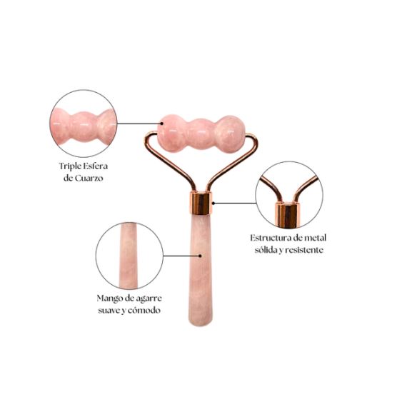 Combo Parches Contorno de Ojos + Rodillo Facial Triple Esfera Cuarzo Rosa