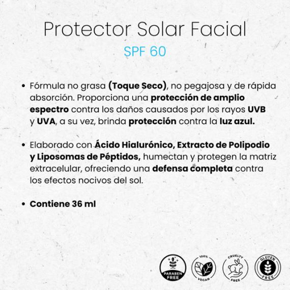 Protector Solar Facial SPF 60 Blanco Toque Seco 36ml Veganis