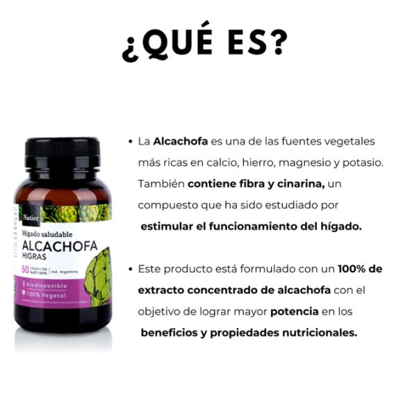 Suplemento Alcachofa Natural 50 Cápsulas Hígado Graso Natier