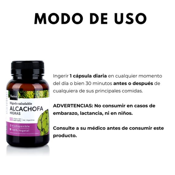 Suplemento Alcachofa Natural 50 Cápsulas Hígado Graso Natier
