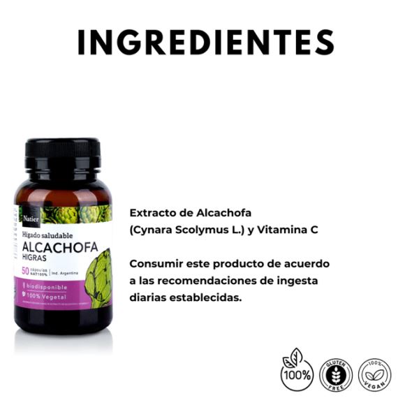 Suplemento Alcachofa Natural 50 Cápsulas Hígado Graso Natier