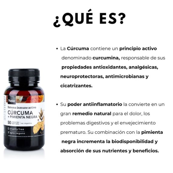 Suplemento Cúrcuma + Pimienta Negra 50 Cápsulas Natier