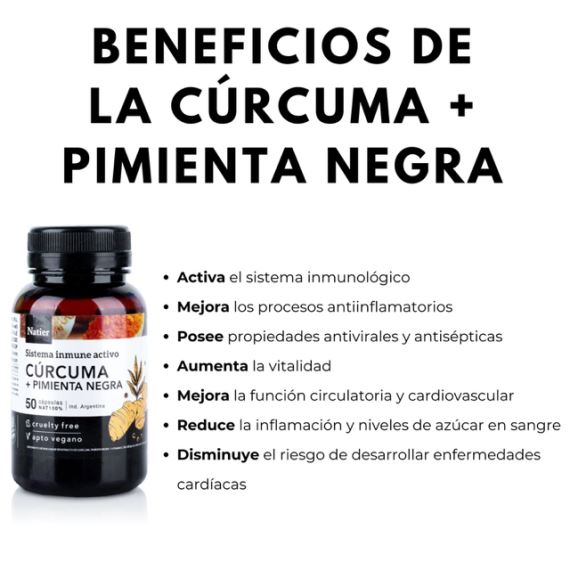 Suplemento Cúrcuma + Pimienta Negra 50 Cápsulas Natier