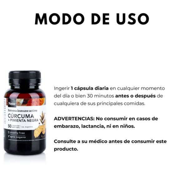 Suplemento Cúrcuma + Pimienta Negra 50 Cápsulas Natier