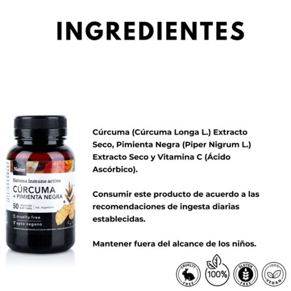 Suplemento Cúrcuma + Pimienta Negra 50 Cápsulas Natier