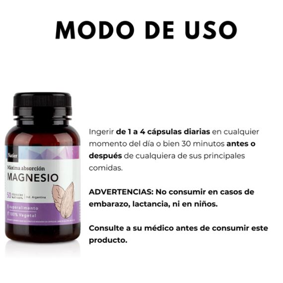 Suplemento Magnesio 50 Cápsulas Máxima Absorción Natier