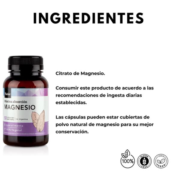 Suplemento Magnesio 50 Cápsulas Máxima Absorción Natier