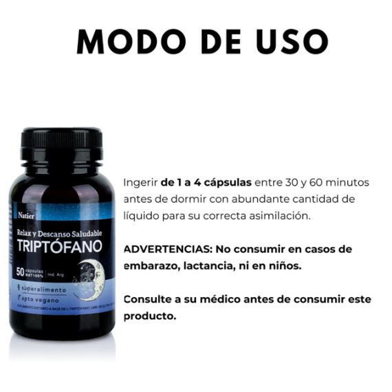 Suplemento Triptófano 50 Cápsulas Relax Serotonina Natier