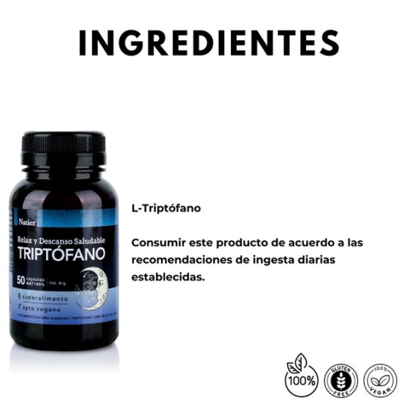 Suplemento Triptófano 50 Cápsulas Relax Serotonina Natier
