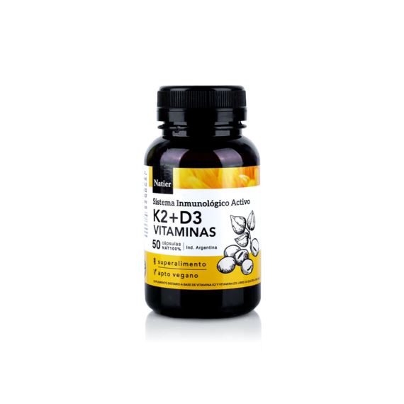 Suplemento Vitaminas K2 + D3 Huesos y Dientes Sanos 50 Cápsulas Natier