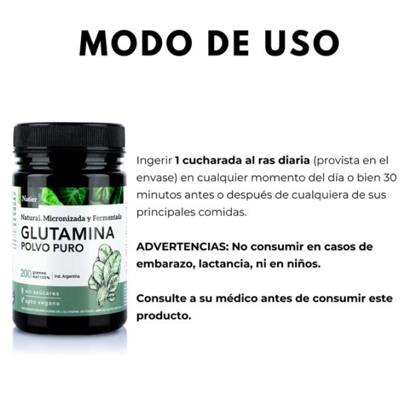 Suplemento Glutamina en Polvo Natural Fermentada 200g Natier