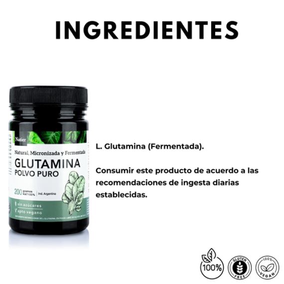 Suplemento Glutamina en Polvo Natural Fermentada 200g Natier