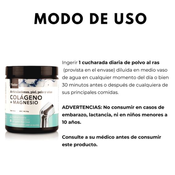 Suplemento Colágeno + Magnesio en Polvo 250g Natier