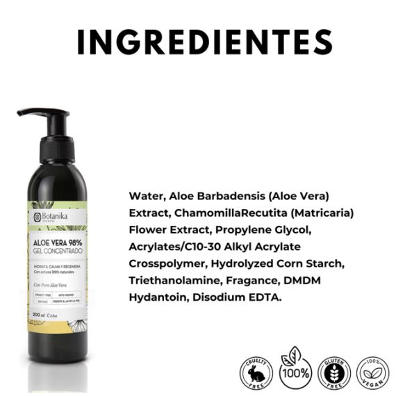 Gel Corporal Aloe Vera 98% Concentrado Regenerador 200ml Botanika