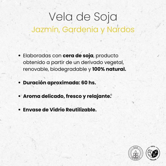 Vela de Soja Aromatica Natural Jazmin, Gardenia y Nardos Nyubu