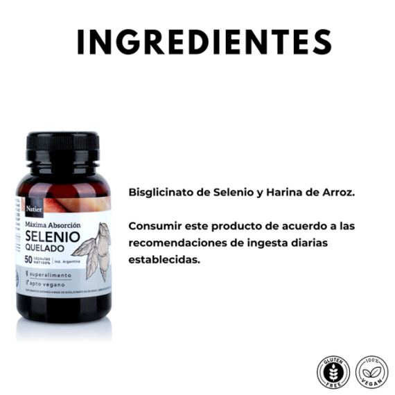 Suplemento Selenio Quelado Máxima Absorción 50 Cápsulas Natier
