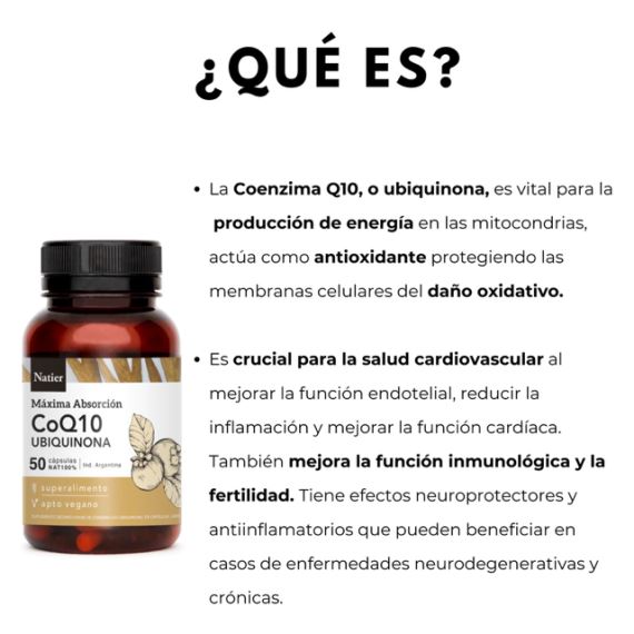 Suplemento Coenzima Q10 Máxima Absorción 50 Cápsulas Natier