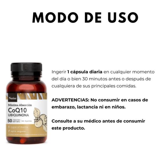 Suplemento Coenzima Q10 Máxima Absorción 50 Cápsulas Natier