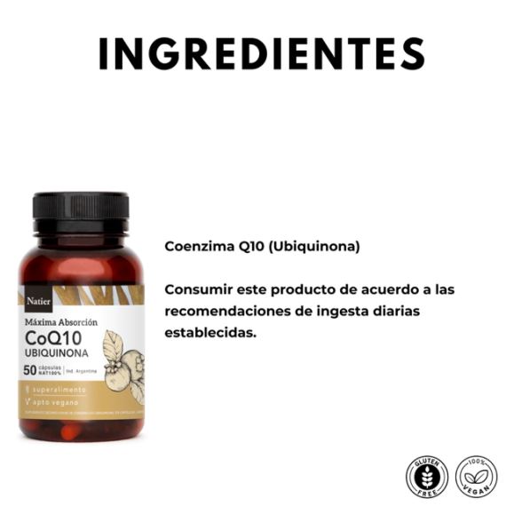 Suplemento Coenzima Q10 Máxima Absorción 50 Cápsulas Natier