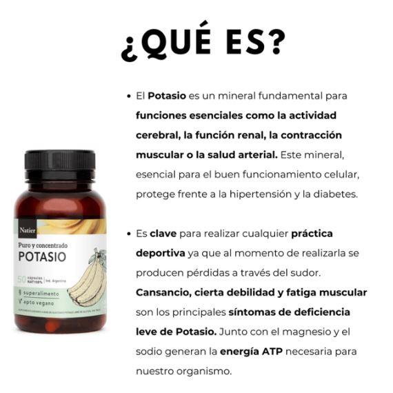 Suplemento Potasio Puro y Concentrado 50 Cápsulas Natier