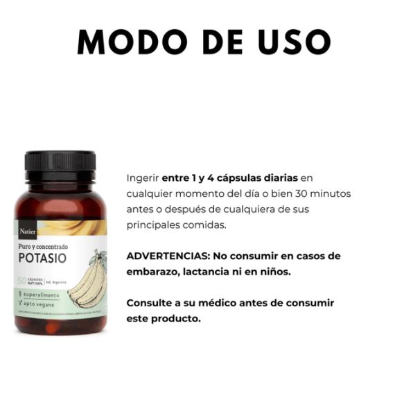 Suplemento Potasio Puro y Concentrado 50 Cápsulas Natier