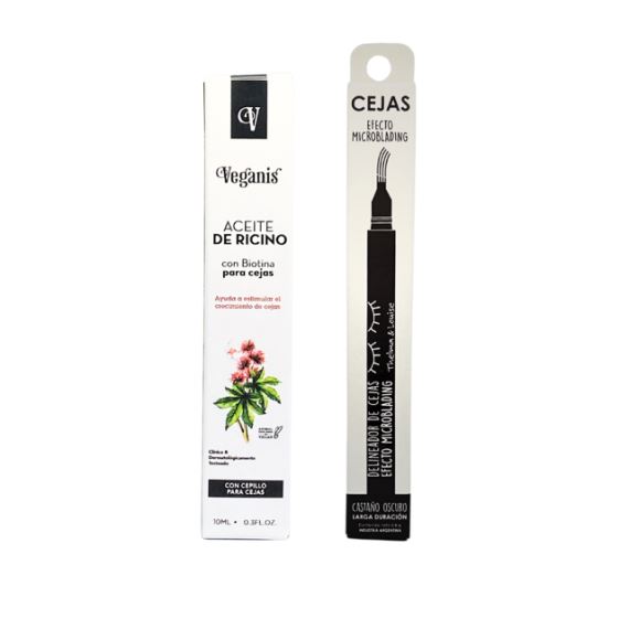 Combo Kit Aceite de Ricino + Delineador Microblading Cejas Castaño Oscuro