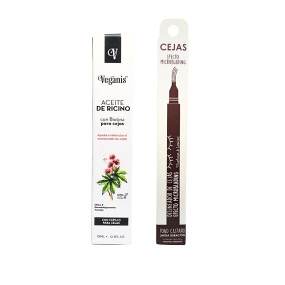Combo Kit Aceite de Ricino + Delineador Microblading Cejas Castaño