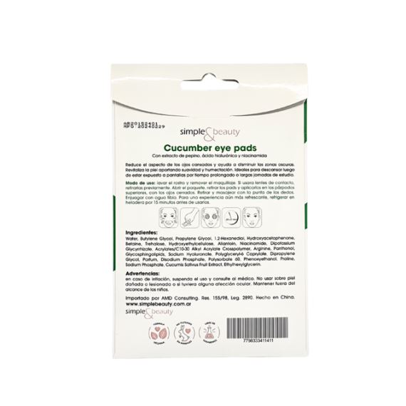 Parches Hidrogel Para Ojos Pepino X3 Pares Simple & Beauty