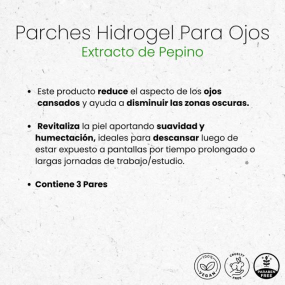 Parches Hidrogel Para Ojos Pepino X3 Pares Simple & Beauty