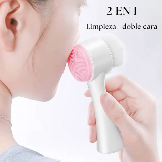Cepillo De Limpieza Facial 2 En 1 Masajeador Exfoliante Rosa