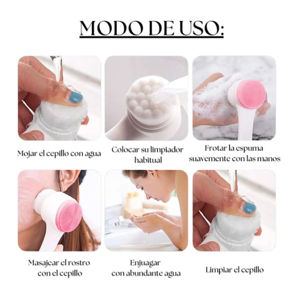 Cepillo De Limpieza Facial 2 En 1 Masajeador Exfoliante Rosa