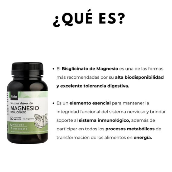 Suplemento Bisglicinato de Magnesio Relajación 50 Cápsulas Natier