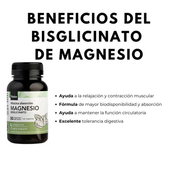 Suplemento Bisglicinato de Magnesio Relajación 50 Cápsulas Natier