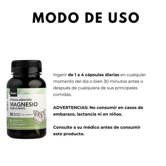 Suplemento Bisglicinato de Magnesio Relajación 50 Cápsulas Natier