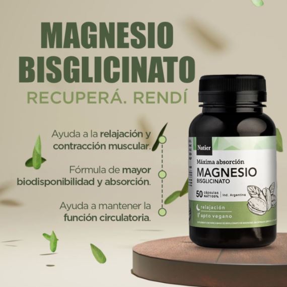 Suplemento Bisglicinato de Magnesio Relajación 50 Cápsulas Natier