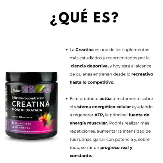 Suplemento Creatina Monohidratada Micronizada En Polvo 300g Natier
