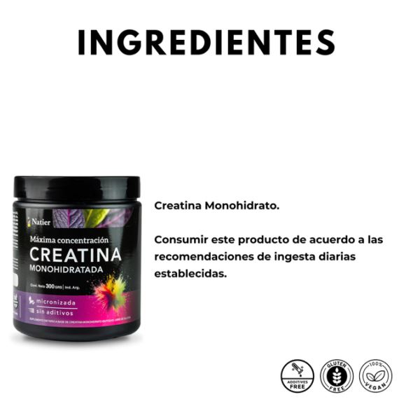 Suplemento Creatina Monohidratada Micronizada En Polvo 300g Natier