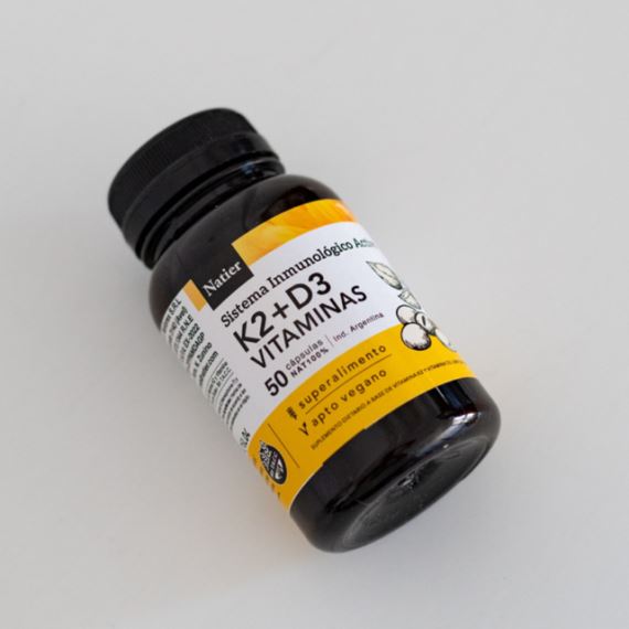 Pack X2 Unidades Suplemento Vitaminas K2 + D3 Huesos Sanos 50 Cápsulas Natier