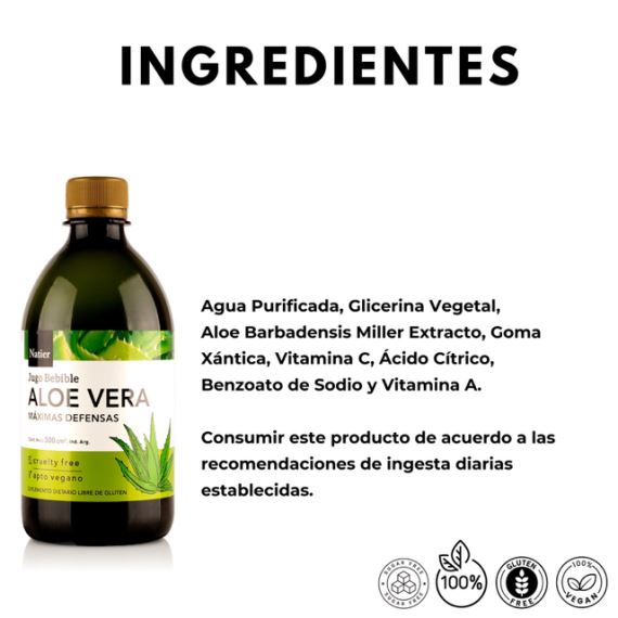 Jugo Bebible Aloe Vera Natural Máximas Defensas 500ml Natier